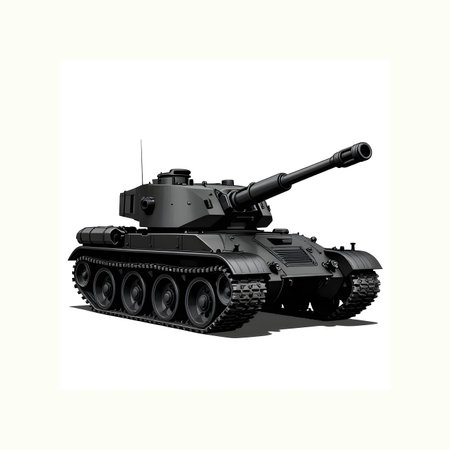 An army modern battle tank with a cannon on tracks. Military paint. Comic illustration. High quality