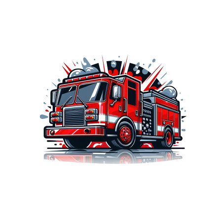 Cartoon funny fire truck - isolated - caricature - illustration for children.