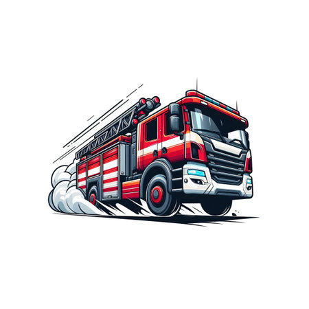 Cartoon funny fire truck - isolated - caricature - illustration for children.