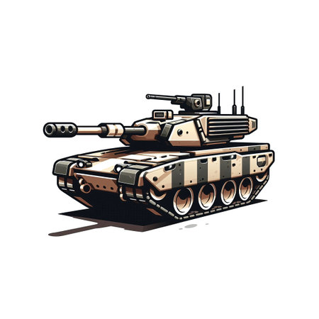 An army modern battle tank with a cannon on tracks. Military paint. Comic illustration. High quality