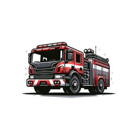 Cartoon funny fire truck - isolated - caricature - illustration for children.