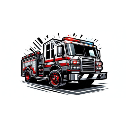 Cartoon funny fire truck - isolated - caricature - illustration for children.