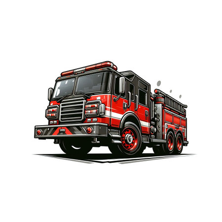 Cartoon funny fire truck - isolated - caricature - illustration for children.