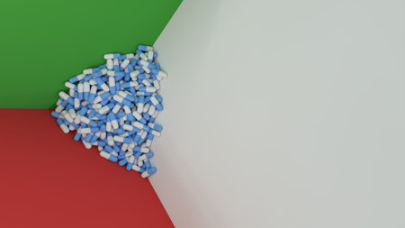 full of capsules - in a corner with empty space - 3D renderingの写真素材