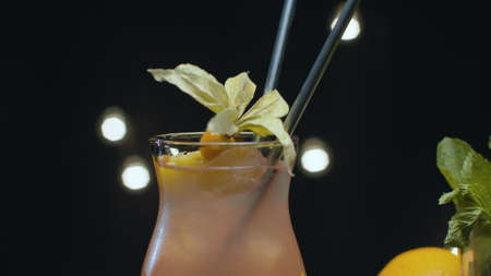 Close up shoot of ready-made cherry sling cocktailの写真素材