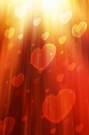 Red background with heartsの写真素材