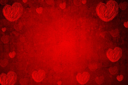 Red background with heartsの写真素材