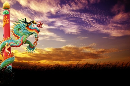 dragon and sunset background の写真素材
