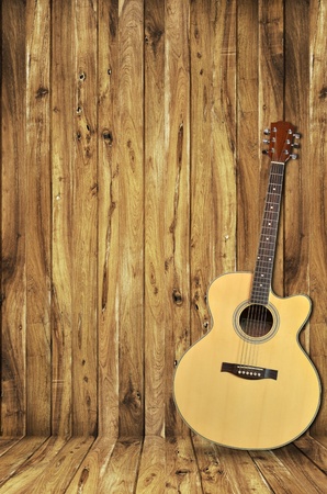 guitar on wood background の写真素材