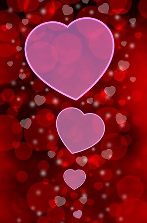 Red background with pink heartsの写真素材