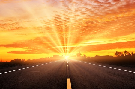 Road and the sunset skyの写真素材