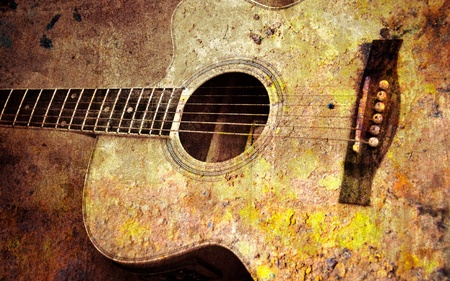 guitar and old wallの写真素材