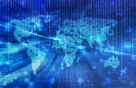 blue world map technology styleの写真素材