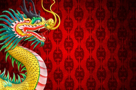 Chinese style dragon statue with Chinese Red patternの写真素材