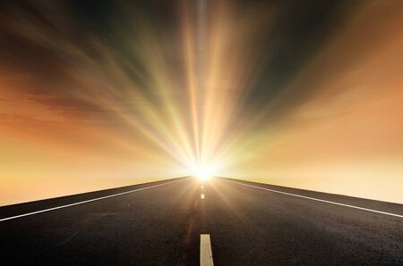 Road and the sunset skyの写真素材