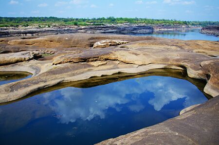 The Amazing of Rock,Natural of Rock Canyon in Khong River after the water come down in Summer ,Three Thousand Hole,North East of Thailandの写真素材