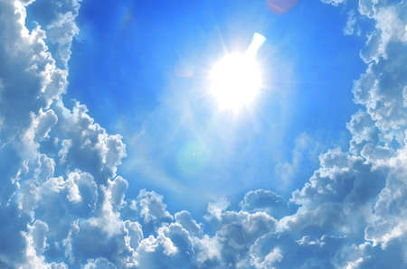 sun shine in blue skyの写真素材