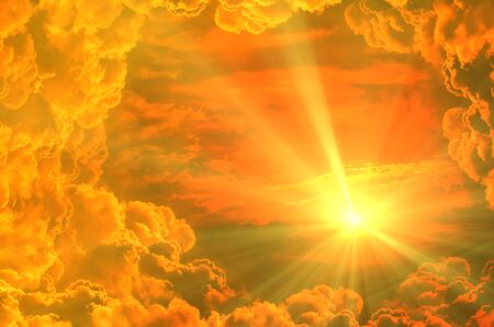 Sunset / sunrise with clouds, light rays and other atmospheric effectの写真素材