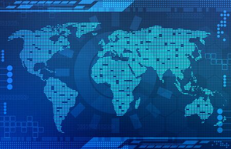 background in technology and the world mapの写真素材
