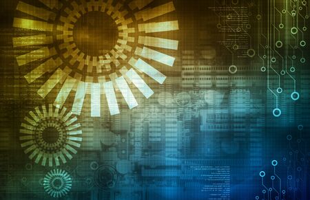 Dark blue and yellow technology backgroundの写真素材