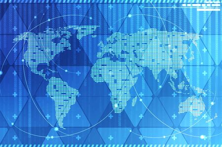 background in technology and the world mapの写真素材