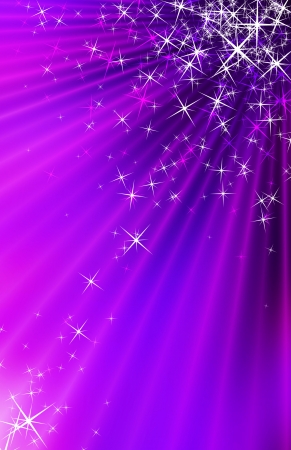 Snow and stars are falling on the background of purple luminous raysの写真素材