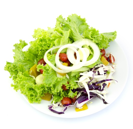 greek salad isolated on white backgroundの写真素材