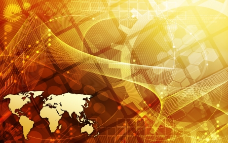 A world map over a yellow/orange background
の写真素材