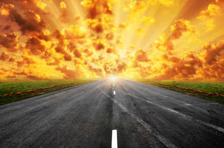 Road and the sunset skyの写真素材