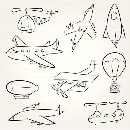 Doodle set of various vehiclesの写真素材