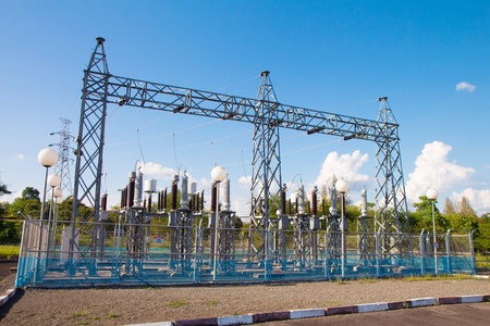 Electric power station in blue cloudy skyの写真素材