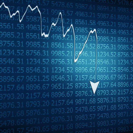 Stock Market - Arrow Graph Going Down on Blue Displayの写真素材