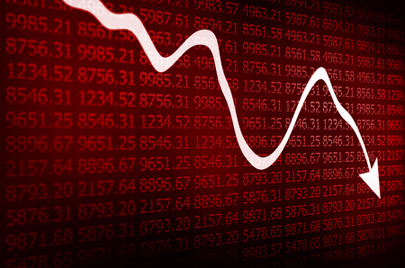 Stock Market - Arrow Graph Going Down on red Display Stock Market - Arrow Graph Going Down on red Display