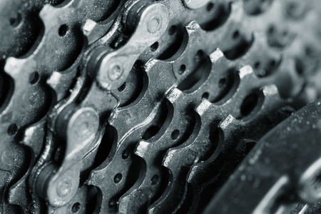 Rear mountain bike cassette on the wheel with chainの写真素材