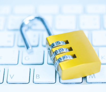 Padlock on keyboardの写真素材