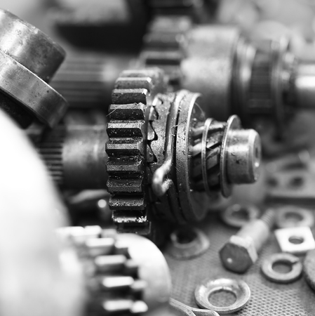 Closeup of metal  gearsの写真素材
