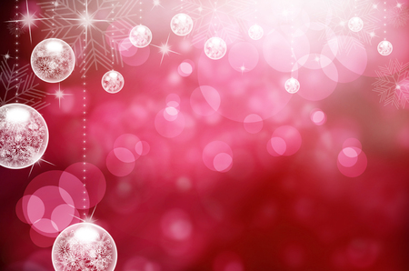 Christmas balls,streamers over background with snowflakesの写真素材