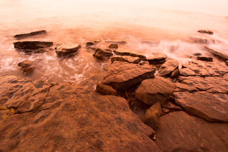 View of rocky coast on the beachの写真素材