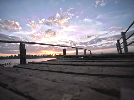 wooden pier on big lakeの写真素材
