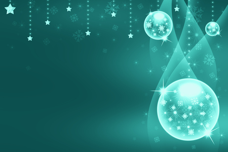 Christmas balls,streamers over background with snowflakesの写真素材