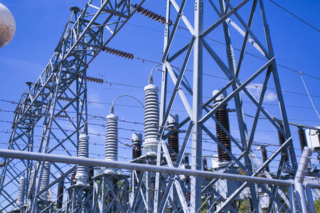 Electric power station in blue cloudy skyの写真素材