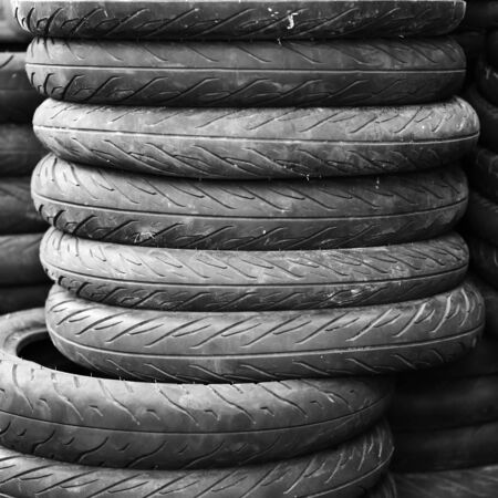 Pile of old rubber tiresの写真素材