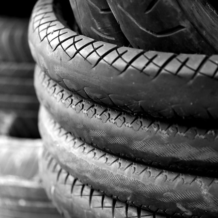 Pile of old rubber tiresの写真素材