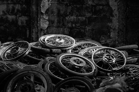 lot of wheel tires of motorcycle useの写真素材