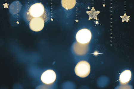 Festive dark blue Christmas background with starsの写真素材