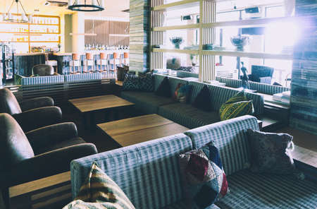 Luxury house interior with fireplace. Elegant Empty restaurant interior.の写真素材