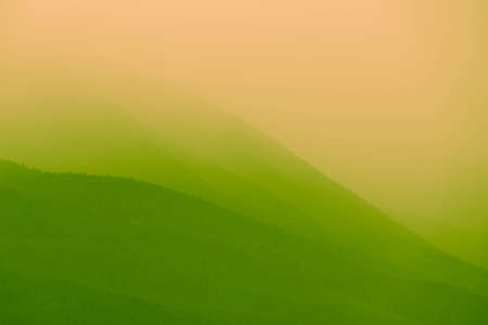 Photo depicting scenic and foggy mystic woods. Foggy Morning in misty mountains, alps landscape with fog clouds.の写真素材