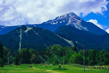 Ski and snowboarding resort in Bulgaria, Bansko. Mountains with snow peak, summer.の写真素材