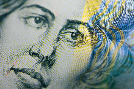 Czech republic currency koruna, banknote pattern background, close up. Photo depicts Czech cash...