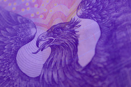 Czech republic currency koruna, banknote pattern background, close up. Photo depicts Czech cash shiny korun czk metal coins, close up, macro view.の写真素材